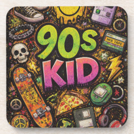 90s Kids Grunge Seamless Pattern: Pizza, Skeletons Getränkeuntersetzer