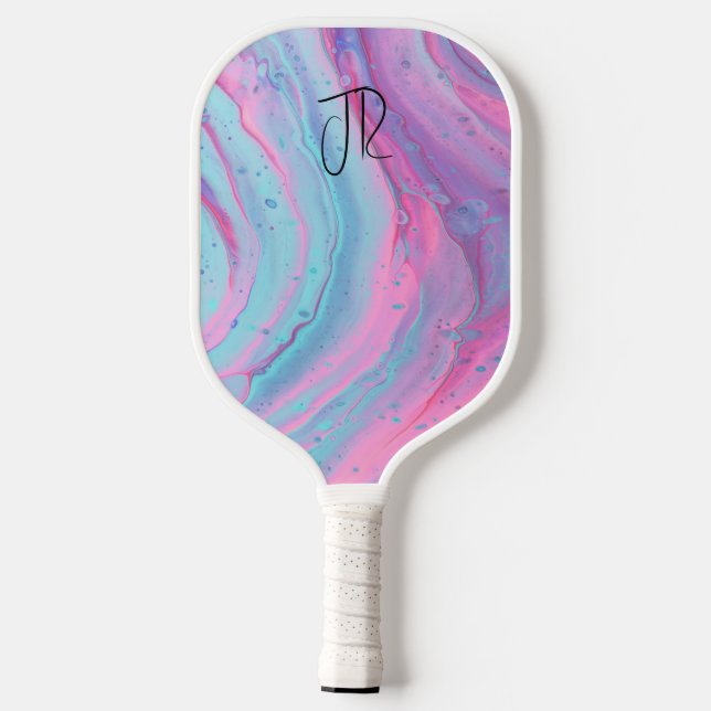 90s Pastel Marble Front and Back Name & Monogram Pickleball Schläger (Rückseite)