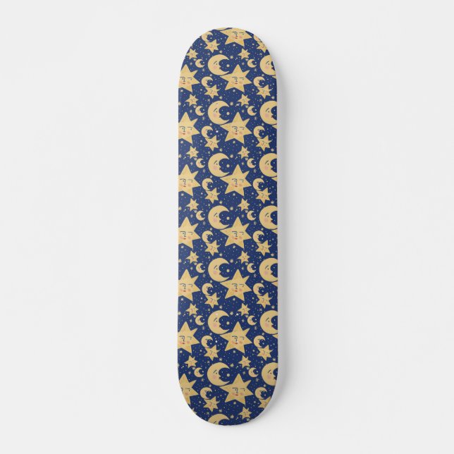 90s Retro Celestial Skateboard Deck Moon & Stars (Devant)