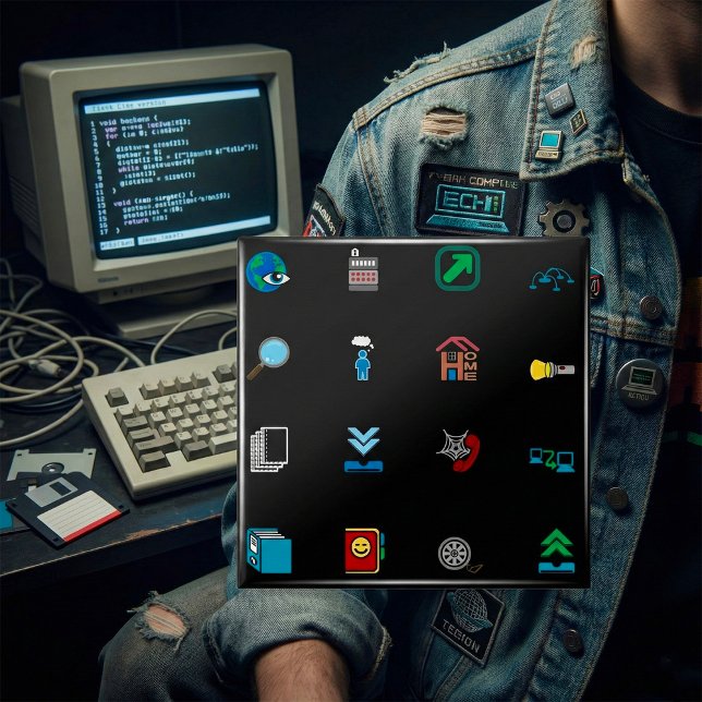 90s Retro Tech and Web Icon Pattern Button (Von Creator hochgeladen)