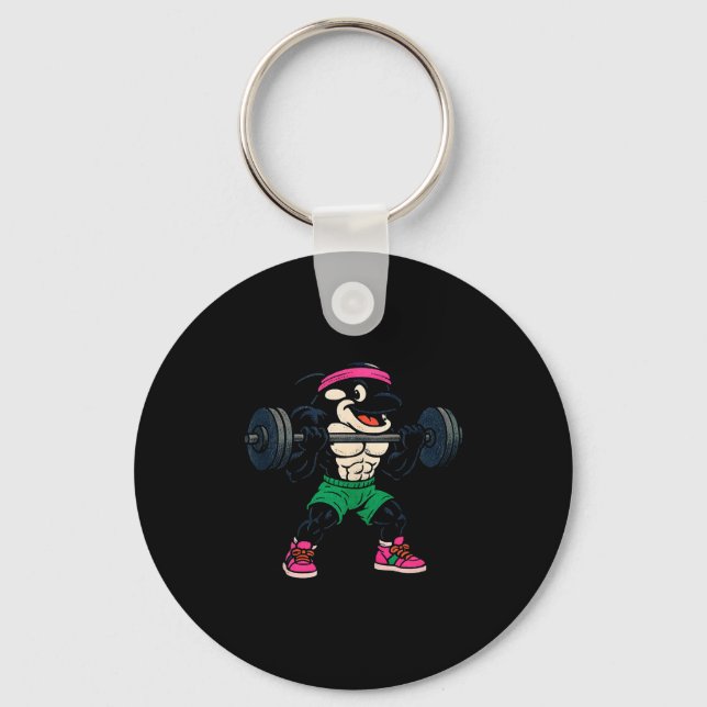 90s Style Cartoon Orca Whale Lifting Weights Tank  Schlüsselanhänger (Vorderseite)