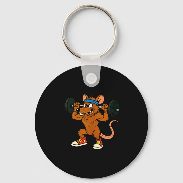 90s Style Cartoon Rat Lifting Weights Tank Top_2  Schlüsselanhänger (Vorderseite)