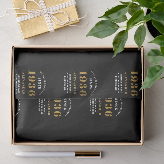 90th Birthday 1936 Black Gold Chic Elegant Seidenpapier (Geschenk)