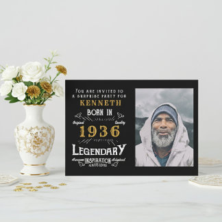 90th Birthday 1936 Vintage Black Gold Personalized Einladung