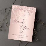 90th birthday 90 rose gold glitter drips glamorous dankeskarte<br><div class="desc">A thank you card for a 90th birthday. A rose gold faux metallic looking background color. With faux glitter drips, paint drip look. On front large dark rose gold colored hand lettered script and the text: Thank You, your text, title and a date. Back: Template for Your thank you note...</div>