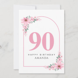 90th Birthday Card For Women Pink Flower Karte
