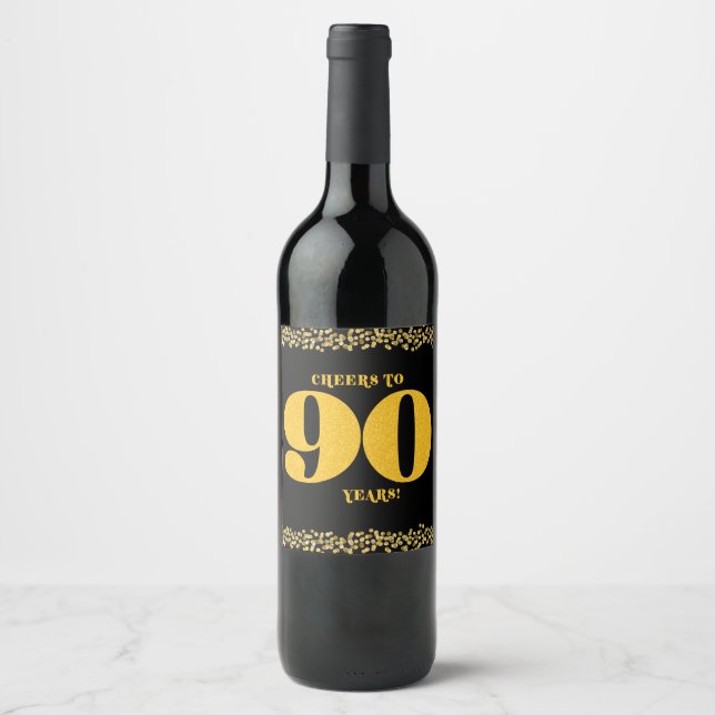 90th Birthday Cheers to Ninety Years Gold Glitter  Weinetikett (Vorderseite)