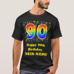 90th Birthday: Colorful Music Symbolik, Rainbow 90 T-Shirt<br><div class="desc">Dieses lustige, lebendige und farbenfrohe Geburtstagsdesign zeigt eine große Zahl "90" mit einem inspirierten Regenbogenspektrum, zusammen mit der Meldung "Happy 90 th Birthday" und einem personalisierten Namen. Hinter der niederbogenfarbenen Geburtstagsnummer taucht ein buntes Muster verschiedener Musiknoten und Musiksymbole auf. Shirts wie diese werden von den Teilnehmern an einem Geburtstagsfest getragen,...</div>