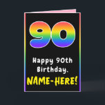 90th Birthday: Colorful Rainbow # 90, Custom Name Karte<br><div class="desc">This joyful and fun birthday-themed greeting card design features the number “90“ having a vibrant rainbow spectrum inspired gradient pattern, along with the message “Happy 90th Birthday, ”, and a customizable recipient name. The inside has a customizable birthday greeting message, or could perhaps be cleared and left blank if a...</div>