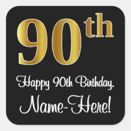90th Birthday – Elegant Luxurious Faux Gold Look # Quadratischer Aufkleber