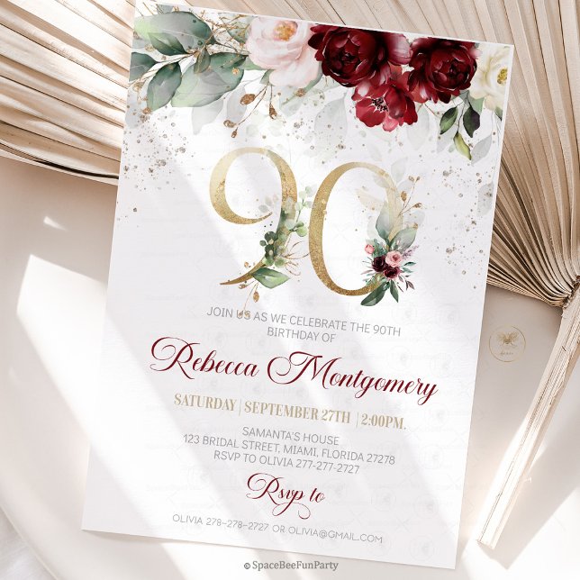 90th birthday Elegant Milestone invitation (90th birthday invitation, editable sage green invitation, elegant floral design,  year old brunch, 9)