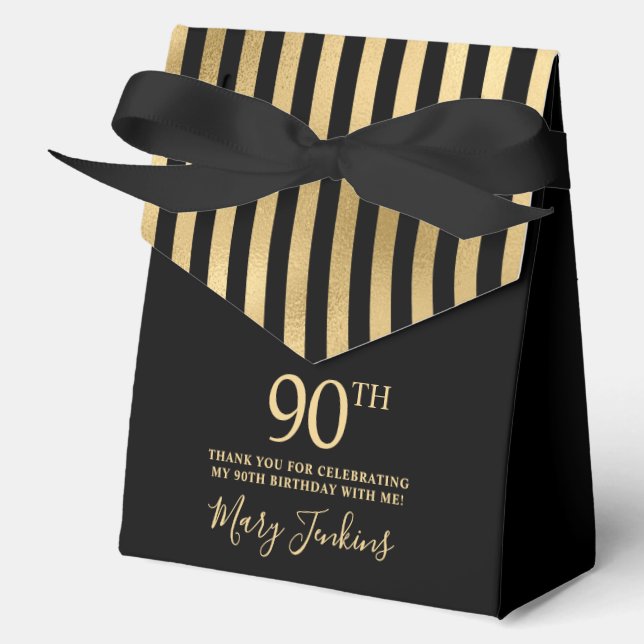 90th Birthday Gold Striped Thank You  Geschenkschachtel (Vorderseite)
