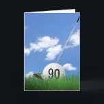 90th birthday golf ball in grass karte<br><div class="desc">White golf ball in green grass with golf club and sky background for 90th birthday.
Age number on golf ball can be edited.</div>