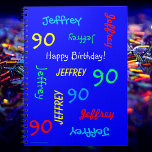 90th Birthday Party Blue Guest Book, Repeat Names Notizblock<br><div class="desc">What a wonderful, personalized spiral notebook Guest Book for a 90th birthday party or any other chance. Wir haben den Cover, Name and Age repeats in different fonts and primary colors, wir haben bright blue background. Easy to personalize - just CHANGE NAME, AGE, and CHANCE in ONE PLACE. Name up...</div>