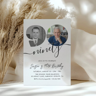 90th Birthday Party Elegant 2 Photo Birthday Einladung