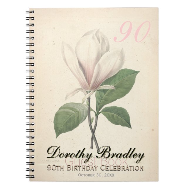 90th Birthday Party Magnolia Custom Guest Book Notizblock (Vorderseite)