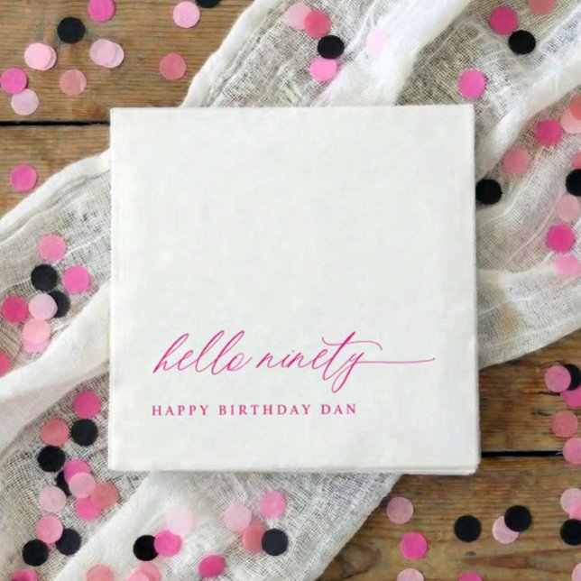 90th Birthday Party Pink Hello 90 Modern Elegant Serviette (Pink hello 90 minimalist script 90th birthday party napkins)