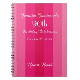 90th Birthday Party Pink Stripe Guest Book Spiral Notizblock