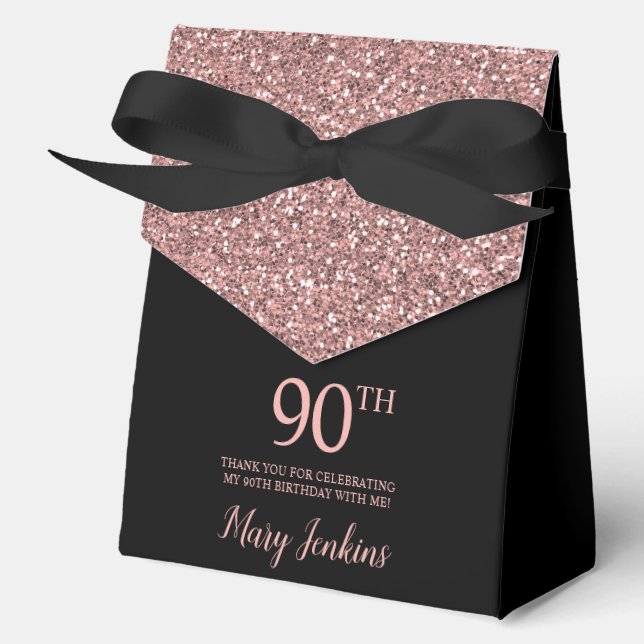 90th Birthday Rose Gold Glitter Thank You Geschenkschachtel (Vorderseite)