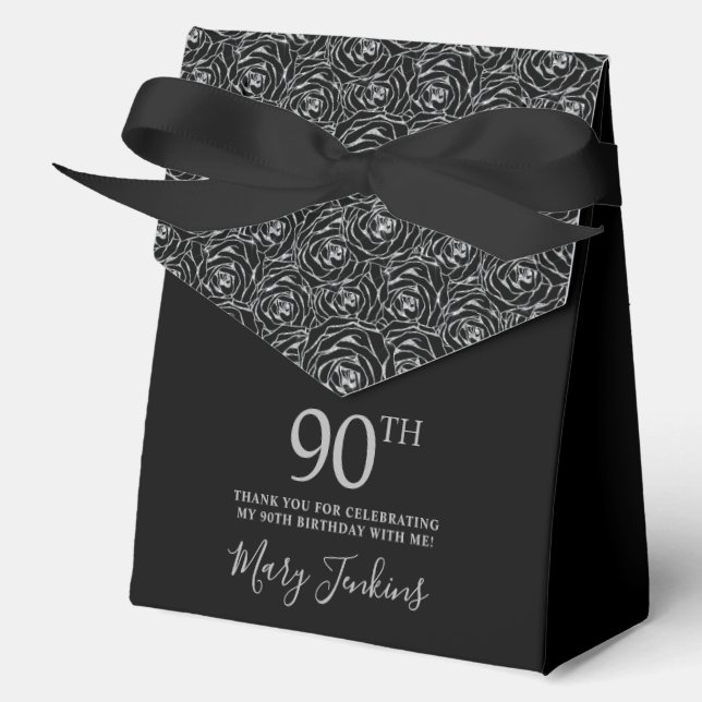 90th Birthday Silver Glitter Roses Thank You  Geschenkschachtel (Vorderseite)