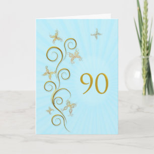 90th Birthday with golden butterflies Karte