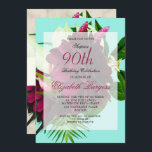 90TH Blue Cream Floral Elegant Moderner Geburtstag Einladung<br><div class="desc">Ein Champagner-Creme-Muster ist der Hintergrund für diese große florale lebende Aqua Blue Bouquet 90. Geburtstagseinladung.
Ein elegantes modernes Design,  das sich leicht an Ihre eigenen Informationen anpassen lässt.
Ein modernes,  elegantes Design von Just Fine Designs</div>