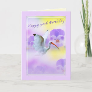 90th Ibis Bird and Pansy Birthday Card Karte
