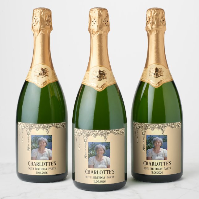 90th Ninety Elegant Birthday Party Gold (Flaschen)