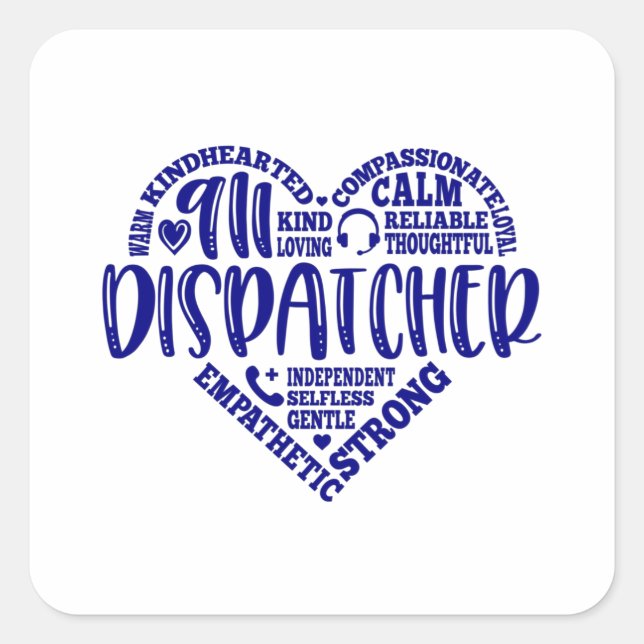 911 Dispatcher, Antworter, Polizei, dünne blaue Li Quadratischer Aufkleber (Vorderseite)