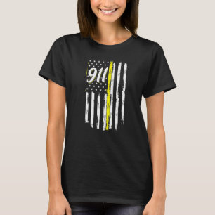 911-Dispatcher-Dünne-gelbe-Linie-Polizei-USA-Flagg T-Shirt