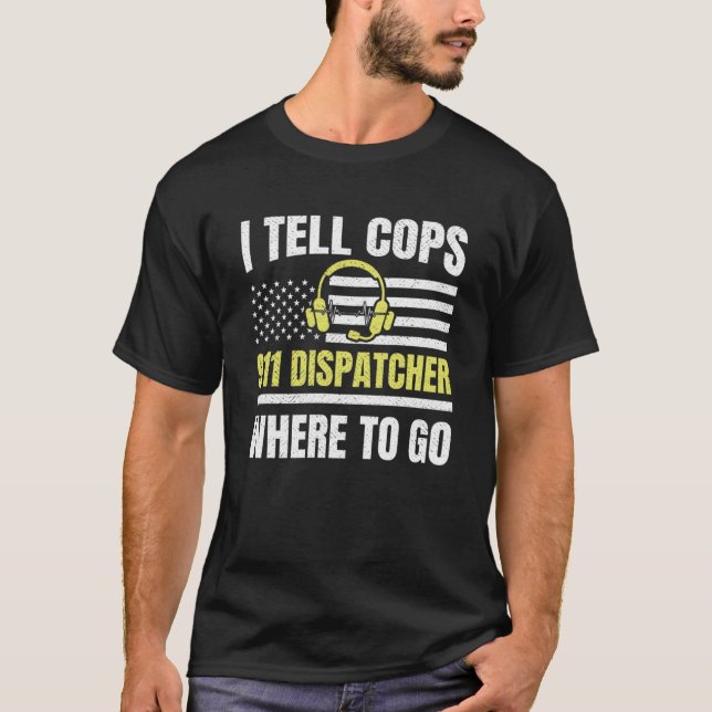 911 Dispatcher Thin Yellow Line Dispatch US amerik T-Shirt (Vorderseite)