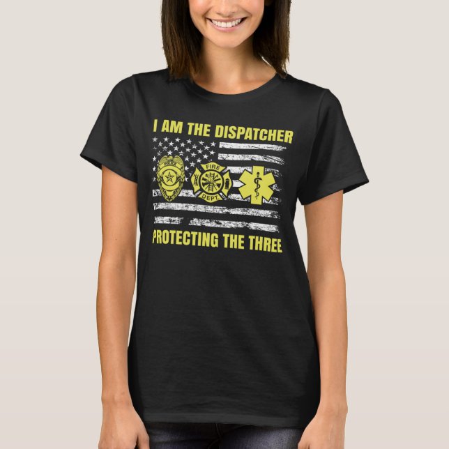 911 Dispatcher Thin Yellow Line Dispatch US amerik T-Shirt (Vorderseite)