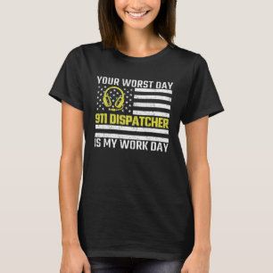 911 Dispatcher US-Flagge Thin Gold Line Emergency T-Shirt