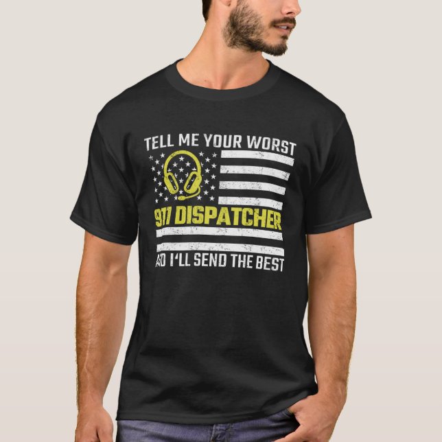 911 Dispatcher US-Flagge Thin Gold Line Emergency T-Shirt (Vorderseite)