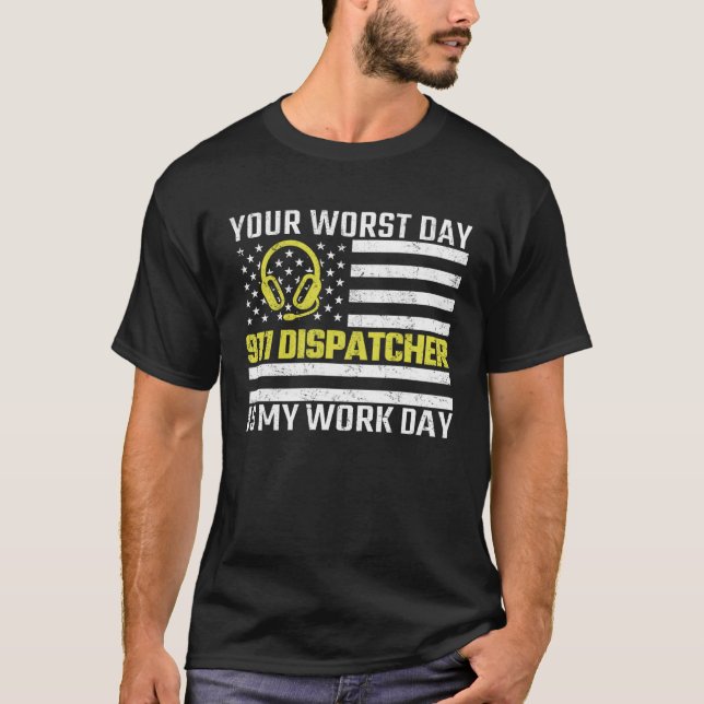911 Dispatcher US-Flagge Thin Gold Line Emergency T-Shirt (Vorderseite)