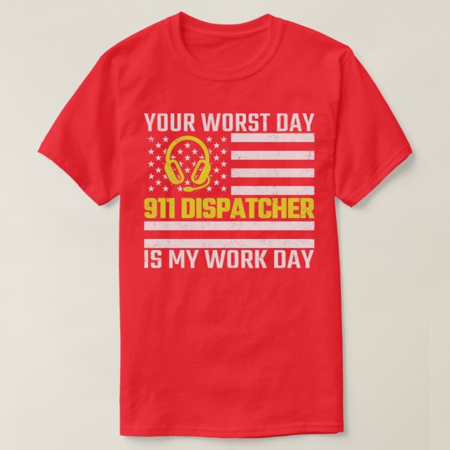 911 Dispatcher US-Flagge Thin Gold Line Emergency T-Shirt (Design vorne)