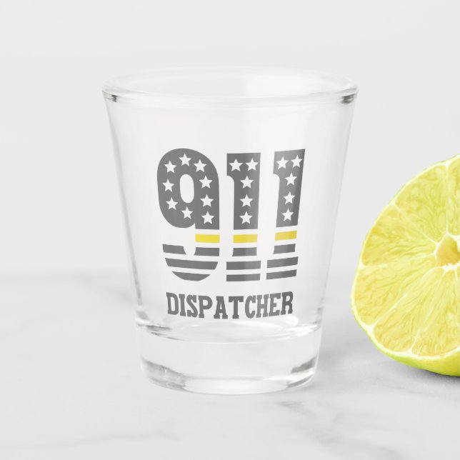 911 Dispatcher USA Flag Thin Yellow Line Emergency Schnapsglas (Vorderseite)