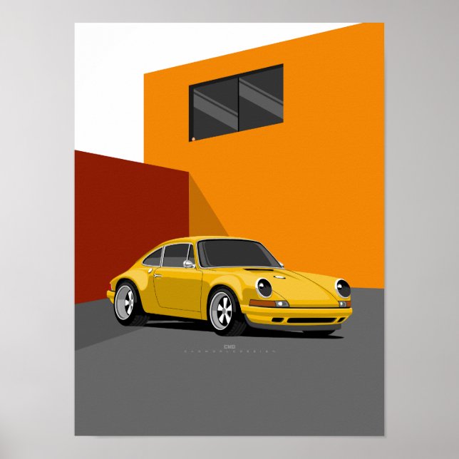911 Gelbes klassisches Pkw-Poster - Retro-Sportwag Poster (Vorne)