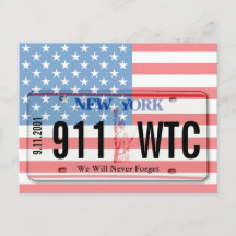 911 Memorial NY Lizenzplate Flag Postkarte