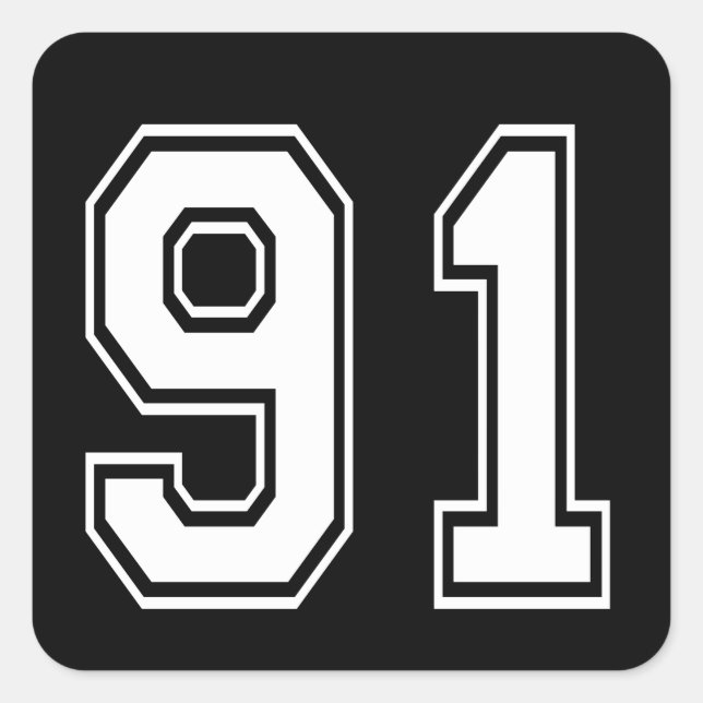 91 einundneunzig Varsity num Quadratischer Aufkleber (Vorderseite)