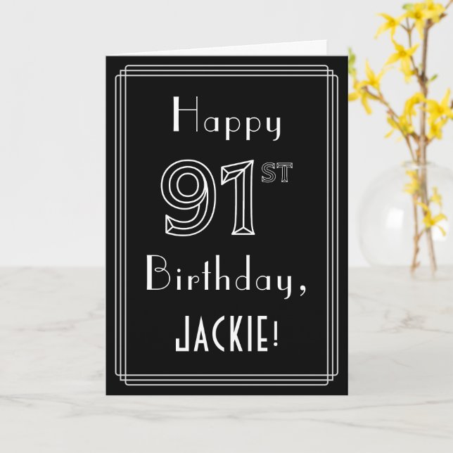 91. Geburtstag: Art Deco Style # 91 & Individuelle Karte (Gelbe Blume)