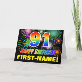 91. Geburtstag: Bold, Fun, Fireworks, Rainbow 91 Karte
