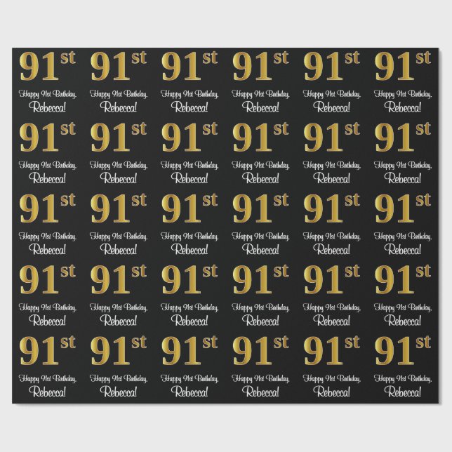 91. Geburtstag: Elegante Luxury Imitate Gold Look  Geschenkpapier (Flach)