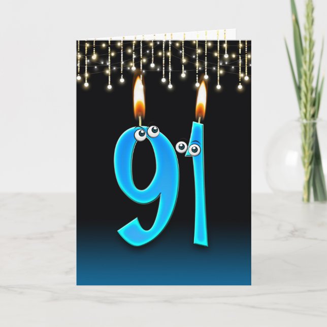 91. Geburtstag mit Augenkerzen Karte (Vorderseite)