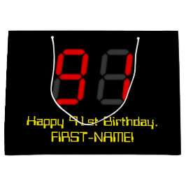 91. Geburtstag: Red Digital Clock Style "91" + Nam Große Geschenktüte