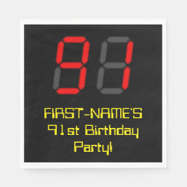 91. Geburtstag: Red Digital Clock Style "91" + Nam Serviette