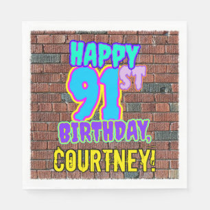91. Geburtstag ~ Spaß, Urban Graffiti Inspiriert Serviette