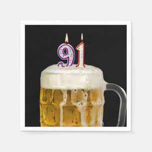 91. Geburtstagsbier auf schwarz Serviette