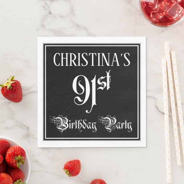 91. Geburtstagsparty — Extravagantes Script + Indi Serviette (Beispiel)