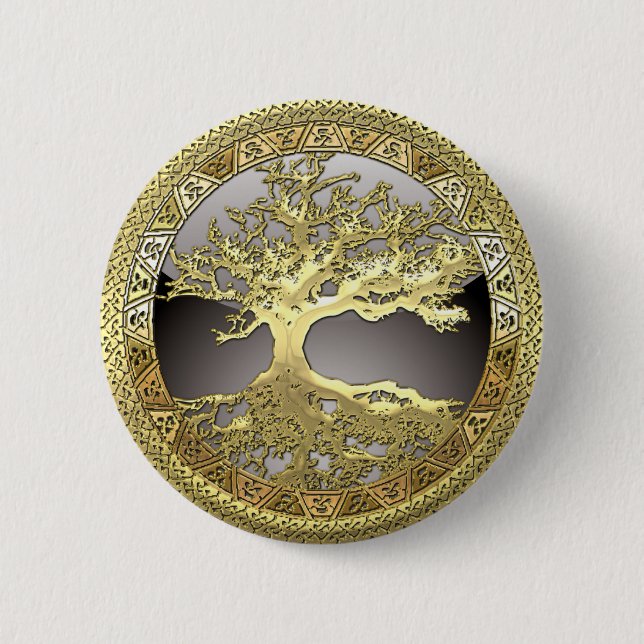 [91] Golden keltischer Lebensbaum [3D] Button (Vorderseite)